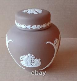 Wedgwood DARK TAUPE BROWN Jasperware Small Lidded GINGER JAR Boxed SIGNED RARE