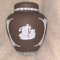 Wedgwood Dark Taupe Brown Jasperware Small Lidded Ginger Jar