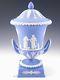 Wedgwood England Jasperware Blue 11-7/8 Vase Urn Campana Handles Covered Lidded