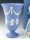 Wedgwood England Jasperware Blue Doncing Hours 7.5 Flower Vase Mint Box