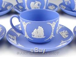 Wedgwood England Jasperware Blue GRECIAN COFFEE CUPS AND SAUCERS Set of 6 Unused