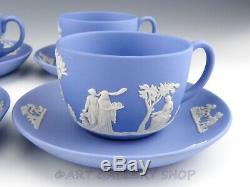 Wedgwood England Jasperware Blue GRECIAN COFFEE CUPS AND SAUCERS Set of 6 Unused