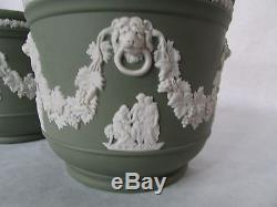 Wedgwood England Lion Jasperware Sage Green Cache Pots/ Jardinieres/ Planters 2