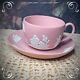 Wedgwood Flat Cup & Saucer Set Cream Color On Pink Jasperware