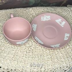 Wedgwood Flat Cup & Saucer Set Cream Color on Pink Jasperware