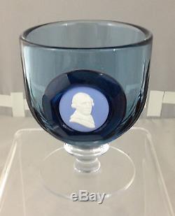 Wedgwood Glass Blue & Crystal Goblet GEORGE STUBBS Blue Jasperware Cameo