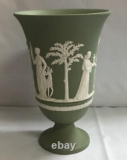 Wedgwood Green Jasper Ware Vase Urn with White Figures 7.5