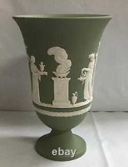 Wedgwood Green Jasper Ware Vase Urn with White Figures 7.5
