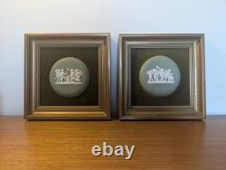 Wedgwood Green Jasperware Framed Plaques Wall Mounted Hangers X 2
