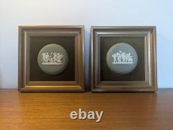 Wedgwood Green Jasperware Framed Plaques Wall Mounted Hangers X 2