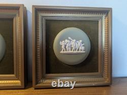 Wedgwood Green Jasperware Framed Plaques Wall Mounted Hangers X 2