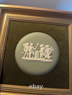 Wedgwood Green Jasperware Framed Plaques Wall Mounted Hangers X 2