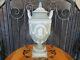 Wedgwood Green Jasperware Lidded Pedestal Urn Vase Muses Urania Erato, C. 1920s