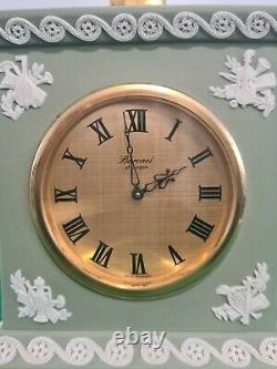 Wedgwood Green Jasperware Mantel Clock Swiss Movement Working