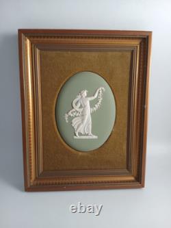 Wedgwood Green Jasperware Oval Plaque Dancing Hours Lady Velvet Mount
