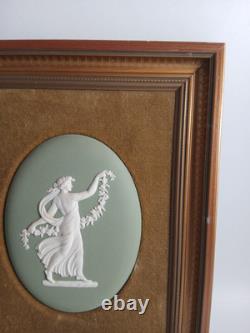 Wedgwood Green Jasperware Oval Plaque Dancing Hours Lady Velvet Mount