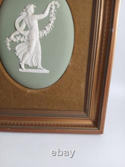 Wedgwood Green Jasperware Oval Plaque Dancing Hours Lady Velvet Mount