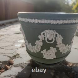 Wedgwood Green Jasperware Relief Planter Cachepot England MPN 62