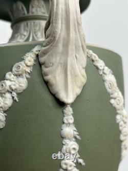 Wedgwood Green Jasperware Shield Vase Classical Relief 24cm