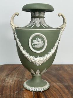 Wedgwood Green Jasperware Shield Vase Classical Relief 24cm