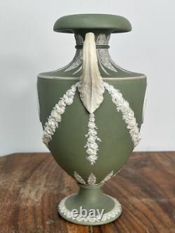 Wedgwood Green Jasperware Shield Vase Classical Relief 24cm
