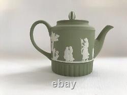 Wedgwood Green Jasperware Small Teapot In Excellent Condition