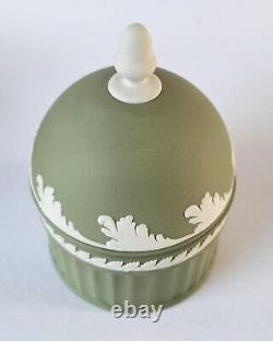 Wedgwood Green Jasperware Trinket Box Acorn and Oak Leaf