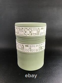 Wedgwood Green Jasperware Unusual lidded jar in excellent condition