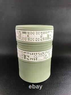 Wedgwood Green Jasperware Unusual lidded jar in excellent condition