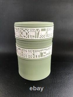 Wedgwood Green Jasperware Unusual lidded jar in excellent condition