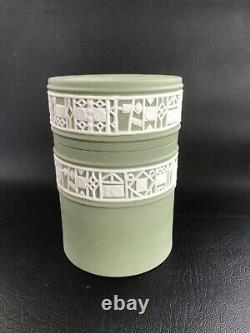 Wedgwood Green Jasperware Unusual lidded jar in excellent condition