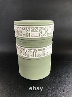 Wedgwood Green Jasperware Unusual lidded jar in excellent condition