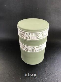 Wedgwood Green Jasperware Unusual lidded jar in excellent condition