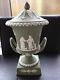 Wedgwood Green Jasperware Campana Twin Handled Vase In Excellent Condition