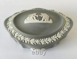 Wedgwood Grey Jasperware Trinket Box Boat Shaped