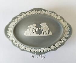 Wedgwood Grey Jasperware Trinket Box Boat Shaped