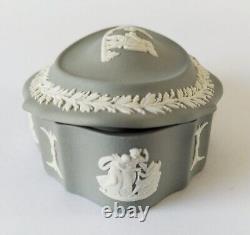 Wedgwood Grey Jasperware Trinket Box Boat Shaped