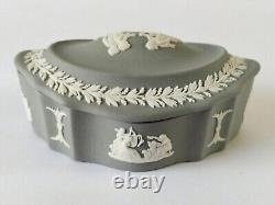 Wedgwood Grey Jasperware Trinket Box Boat Shaped