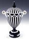 Wedgwood Jasperware Black Basalt White Engine Turned Pan Mask Handles Vase Urn