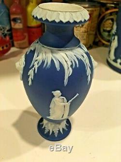 Wedgwood Japerware Antique Dark Blue Dip 6 Lion's Head Urn Vase pre 1890 NICE