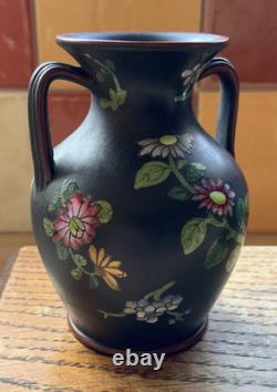 Wedgwood Jasper Black Basalt Enamel 2 X 3 Double Handled Vases Capri Ware