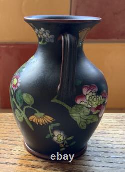 Wedgwood Jasper Black Basalt Enamel 2 X 3 Double Handled Vases Capri Ware