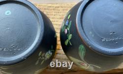 Wedgwood Jasper Black Basalt Enamel 2 X 3 Double Handled Vases Capri Ware