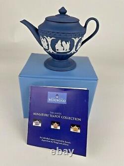 Wedgwood Jasper Icarus Portland Blue Miniature Teapot, Mint in Box! Free Ship