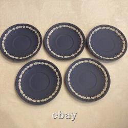 Wedgwood Jasper Jasperware Portland Blue Cup Saucer 5 Set