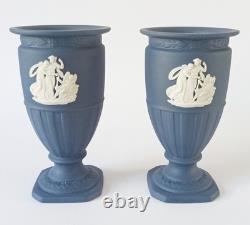 Wedgwood Jasper Portland Blue Footed Vases x 2 jasperware