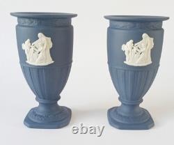 Wedgwood Jasper Portland Blue Footed Vases x 2 jasperware