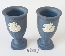 Wedgwood Jasper Portland Blue Footed Vases x 2 jasperware
