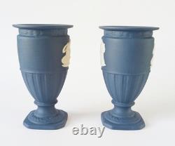 Wedgwood Jasper Portland Blue Footed Vases x 2 jasperware