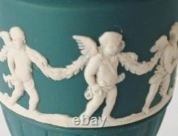 Wedgwood Jasper Spruce Green Footed Vase Cherubs jasperware